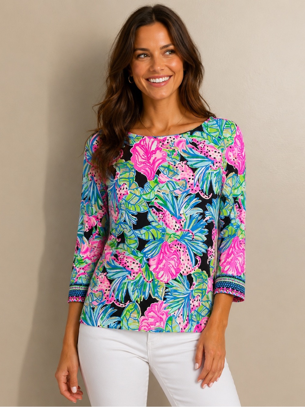 Lilly Pulitzer Everlynn UPF Onyx Jaguar Jungle Top